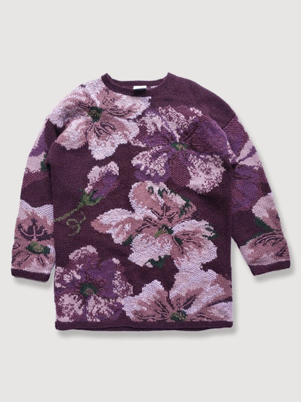 Laura Ashley Wool Sweater Purple Grandacore Chunky Knit Cottage Embroidery Crew